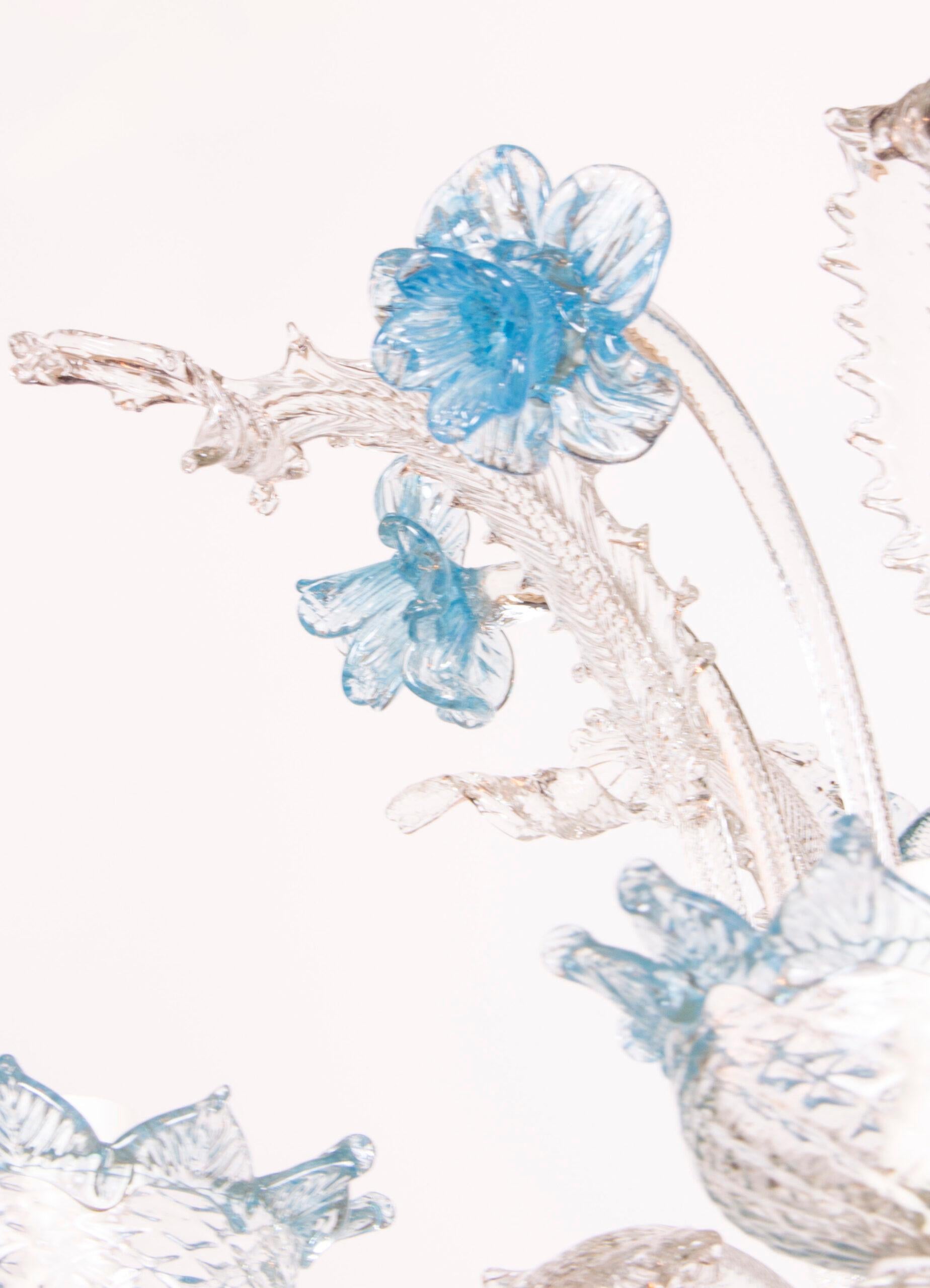 Hollywood Regency Venetian Blue Glass Chandelier in Murano Glass For Sale