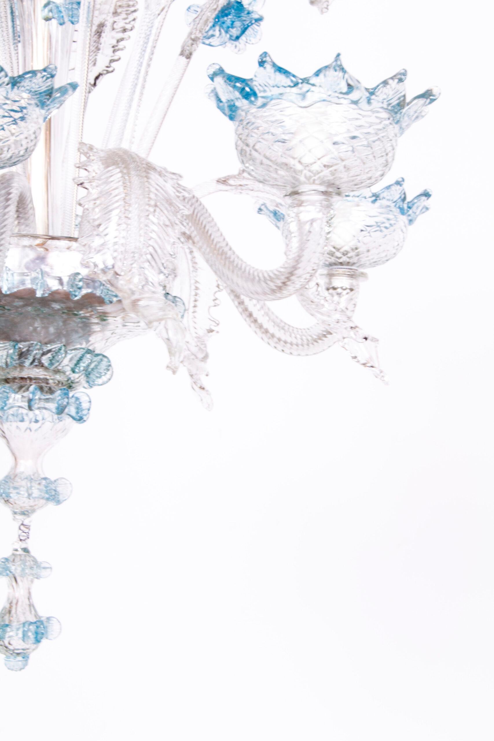 Venetian Blue Glass Chandelier in Murano Glass In Good Condition For Sale In Canton, MA