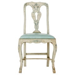 Chaise vénitienne en cuir et bois bleu