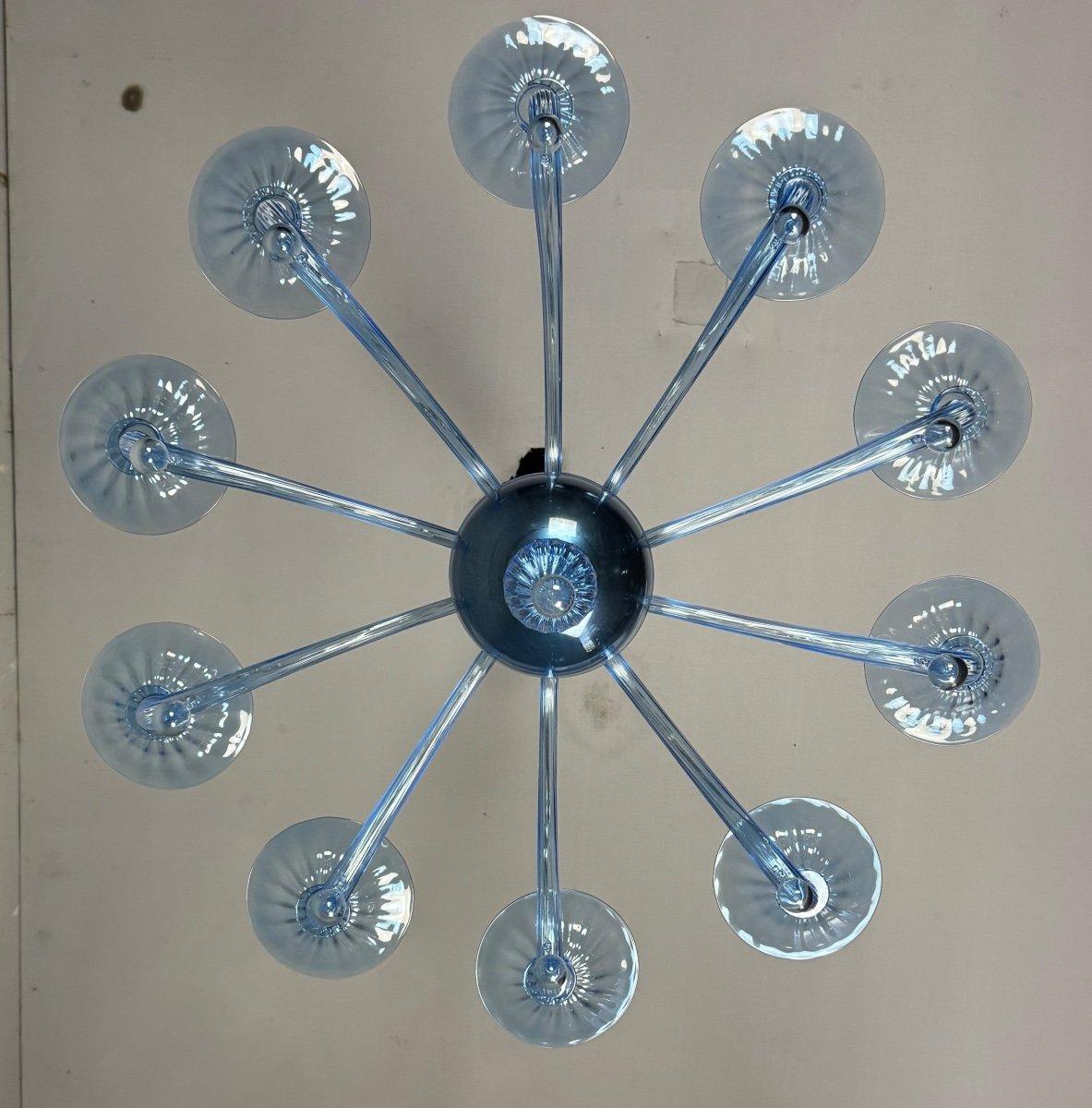 Lampadario in vetro di Murano blu veneziano, 10 bracci luminosi, modello Venini, Circa 1980 in vendita 5