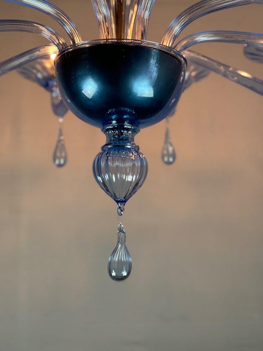 Lampadario in vetro di Murano blu veneziano, 10 bracci luminosi, modello Venini, Circa 1980 in vendita 2
