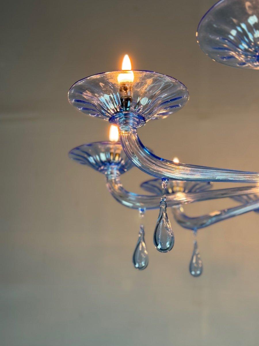 Lampadario in vetro di Murano blu veneziano, 10 bracci luminosi, modello Venini, Circa 1980 in vendita 3
