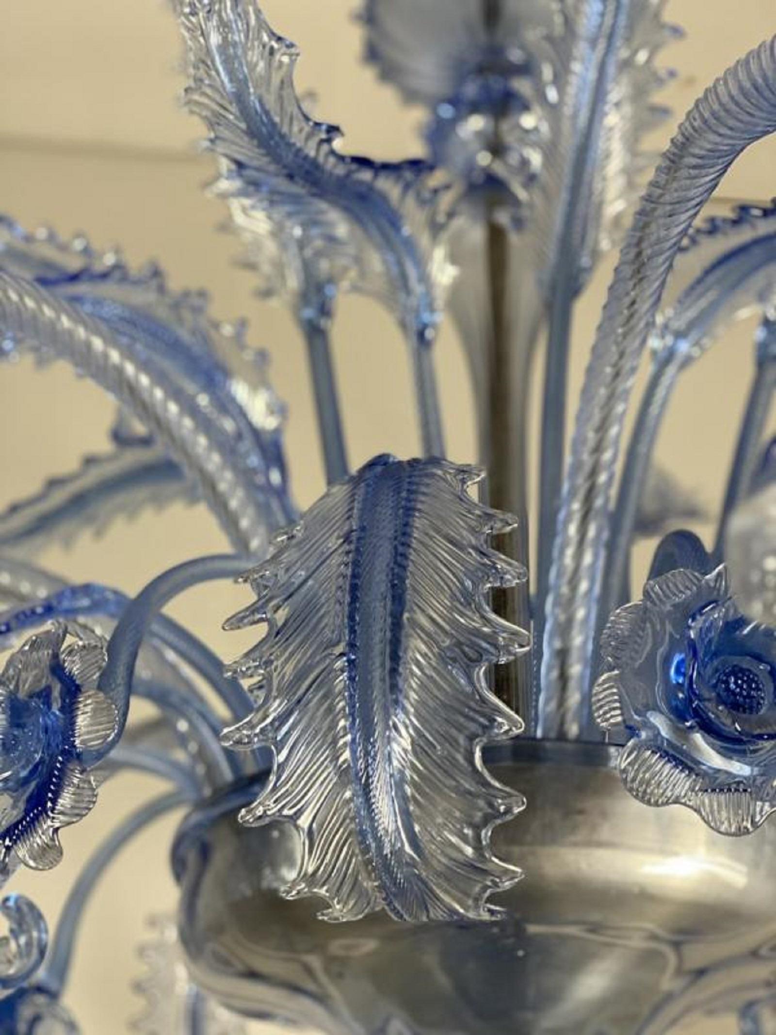 Mid-20th Century Venetian Blue Murano Glass Chandelier by Venini, circa 1940