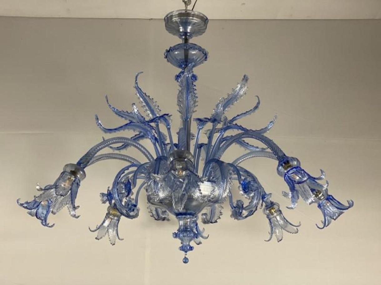 Venetian Blue Murano Glass Chandelier by Venini, circa 1940 1