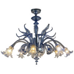 Venetian Blue Murano Glass Chandelier by Venini, circa 1940