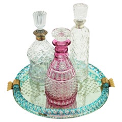 Venetian Blue Murano Glass Etched Mirror Tray