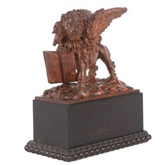 Venetian Boxwood Lion of Saint Mark on Ebony Plinth circa 1700
