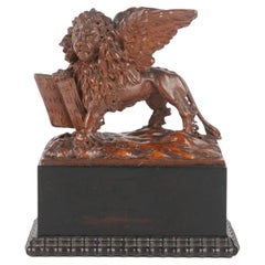 Venetian Boxwood Lion of Saint Mark on Ebony Plinth circa 1700