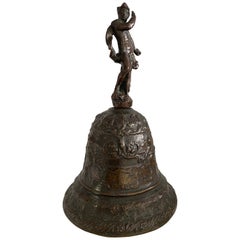 Antique Venetian Bronze Hand Bell with God Mercury, 16th Century