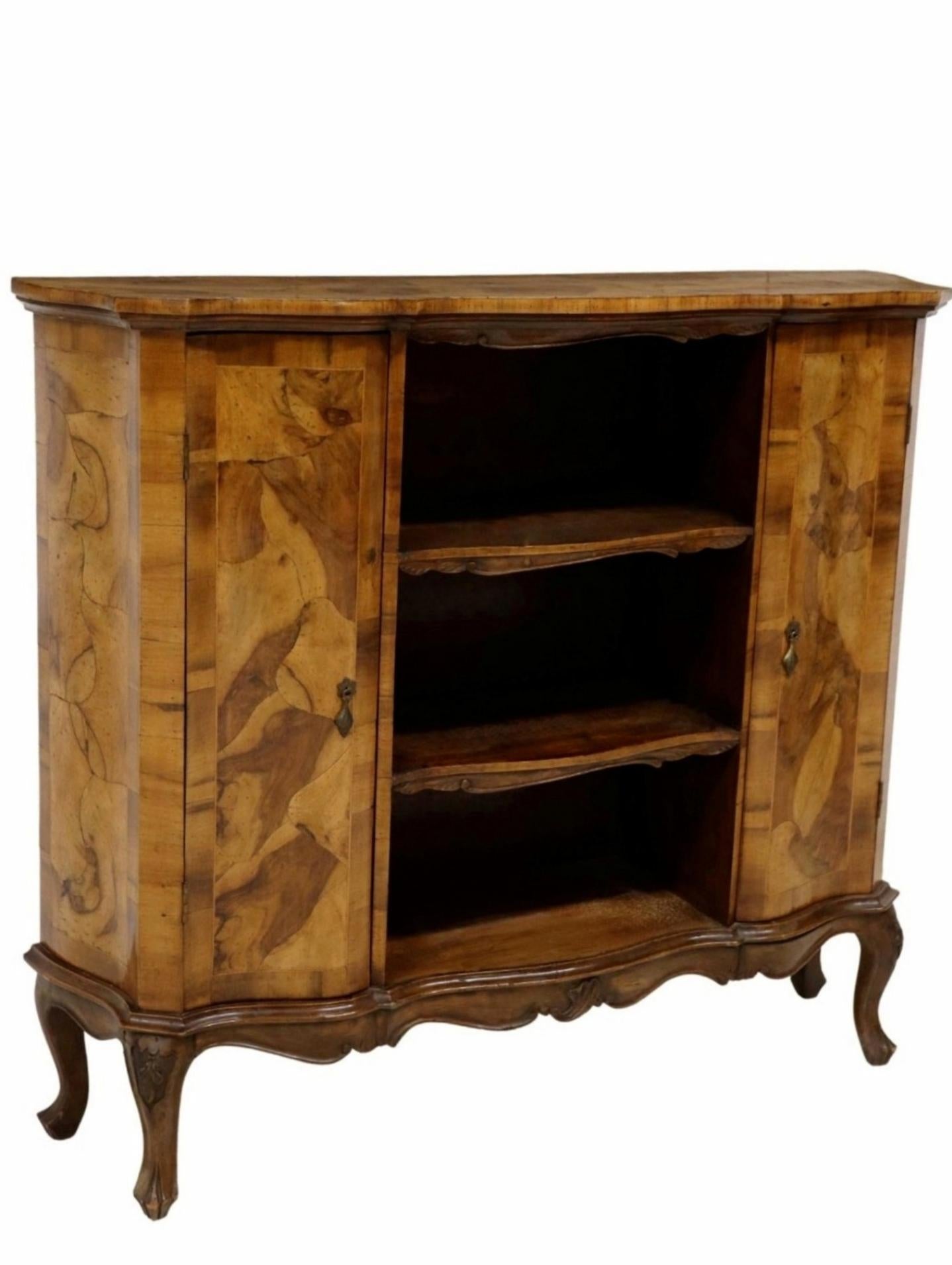 Italian Venetian Burl Patchwork Bookcase Cabinet Narrow Server  For Sale