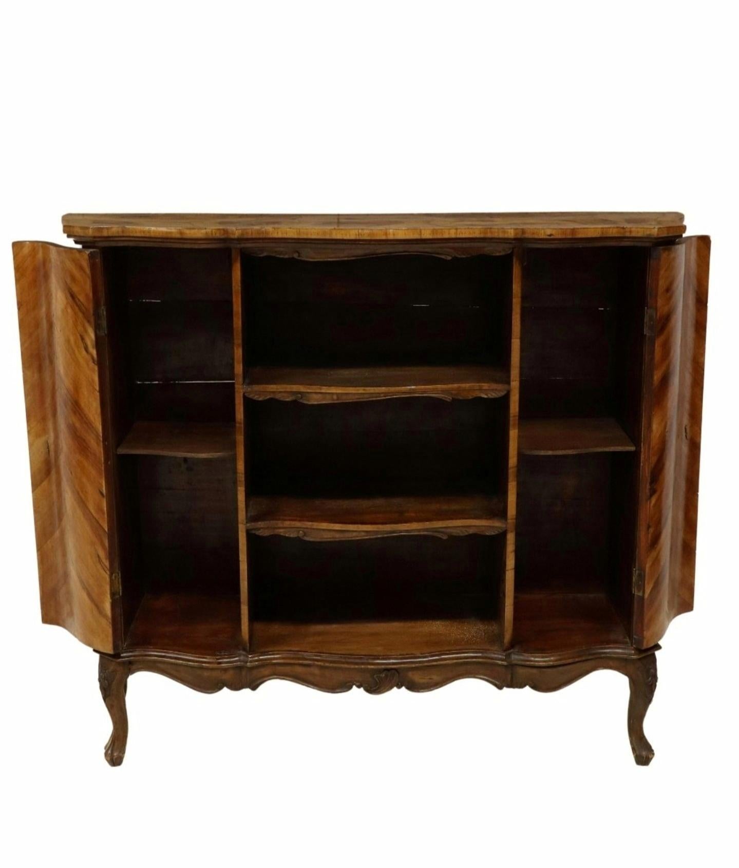 Venetian Burl Patchwork Bookcase Cabinet Narrow Server  In Good Condition For Sale In Forney, TX