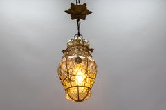 Venetian Caged Amber Toned Murano Glass Pendant Light Lantern, 1930s