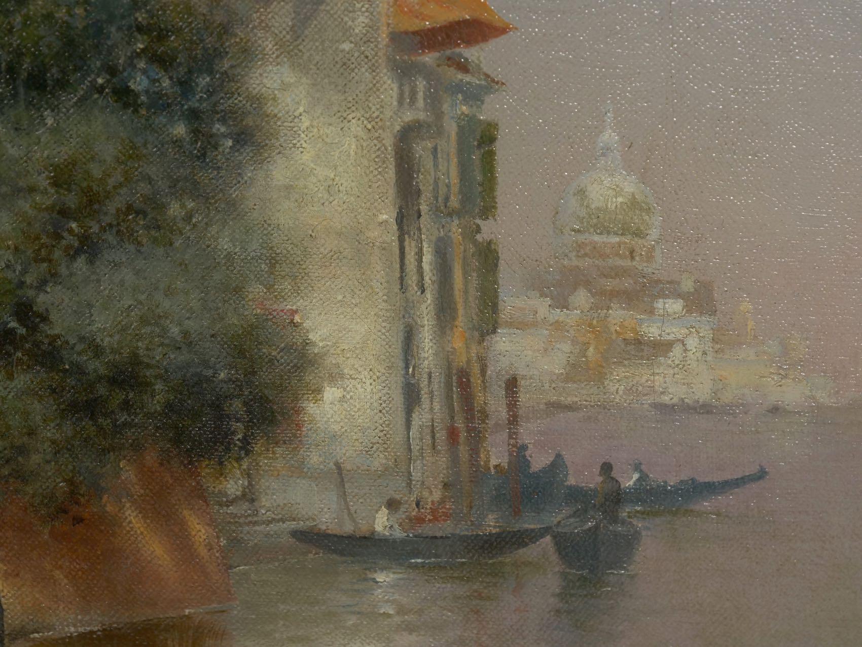 “Venetian Canal” Antique Oil Painting by Warren Shepherd 'American, 1858-1937' 6