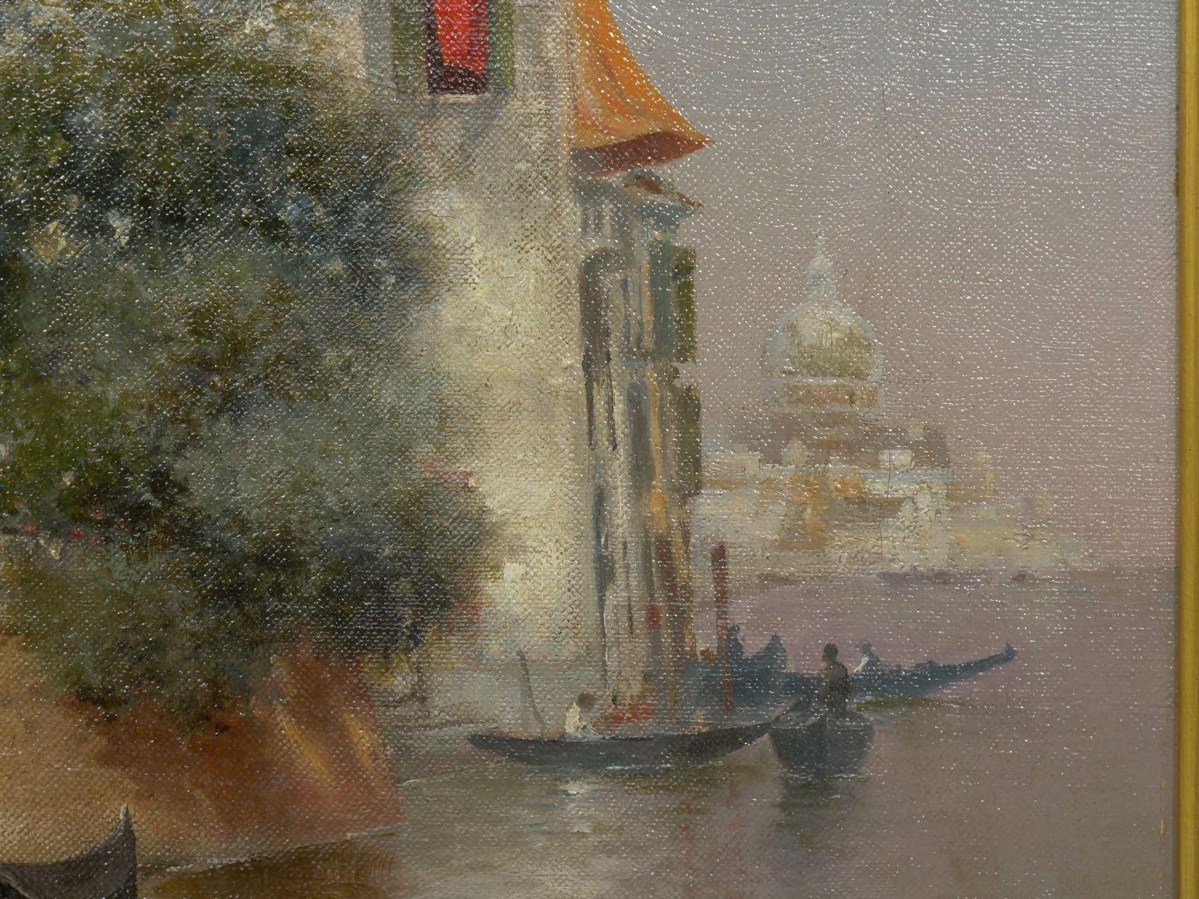 “Venetian Canal” Antique Oil Painting by Warren Shepherd 'American, 1858-1937' In Good Condition In Shippensburg, PA