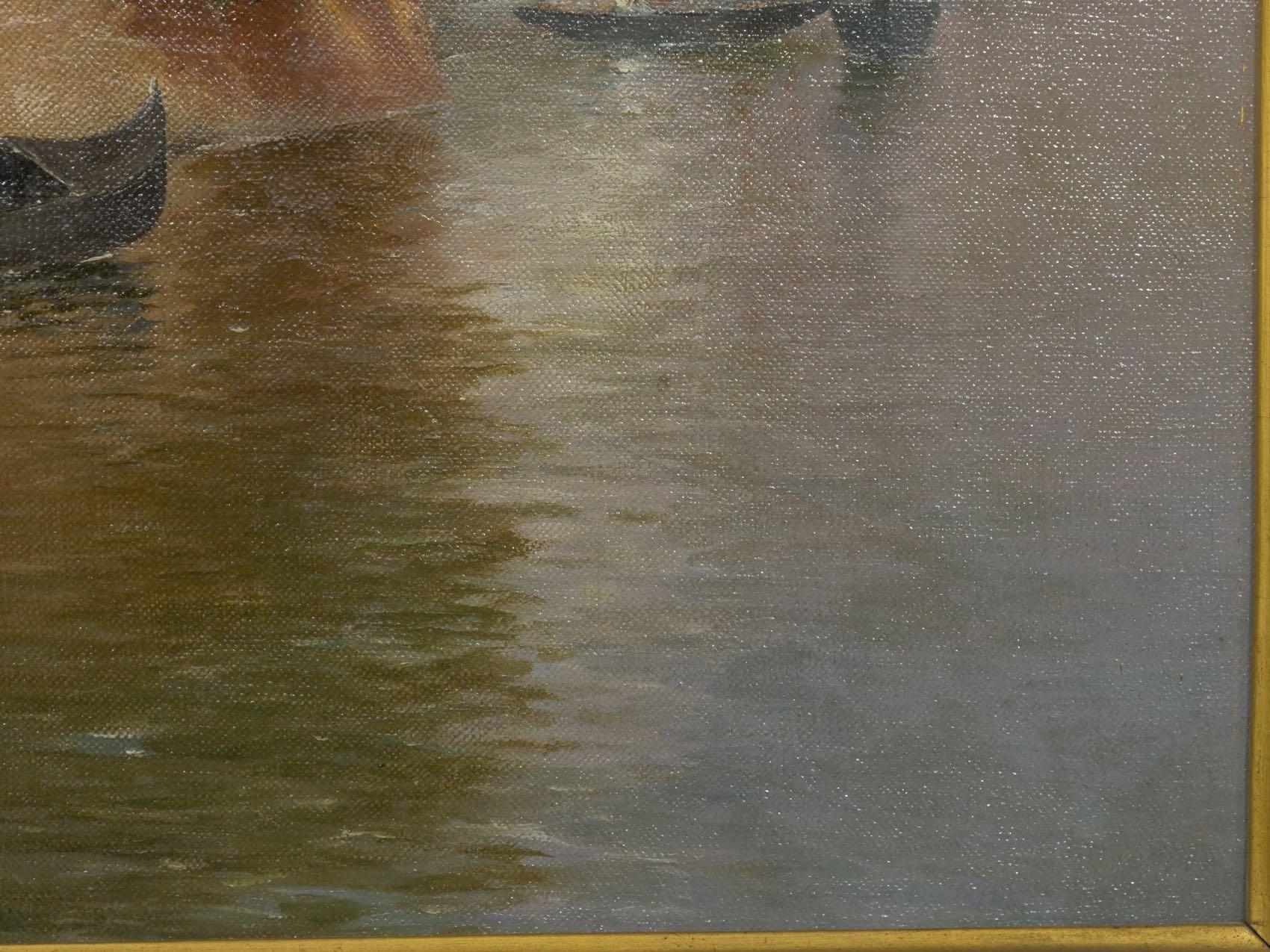 19th Century “Venetian Canal” Antique Oil Painting by Warren Shepherd 'American, 1858-1937'