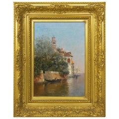 “Venetian Canal” Antique Oil Painting by Warren Shepherd 
American, 1858-1937
