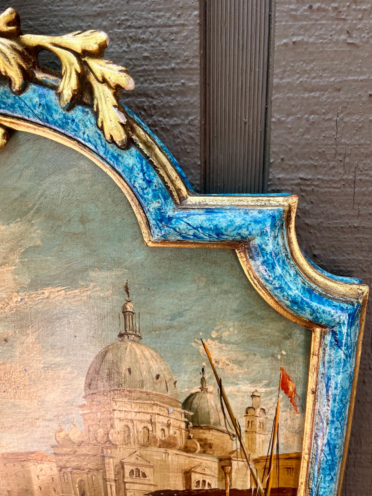 Juego de Escenas del Canal Veneciano en Marco Marmolizado y Madera Dorada en venta 6