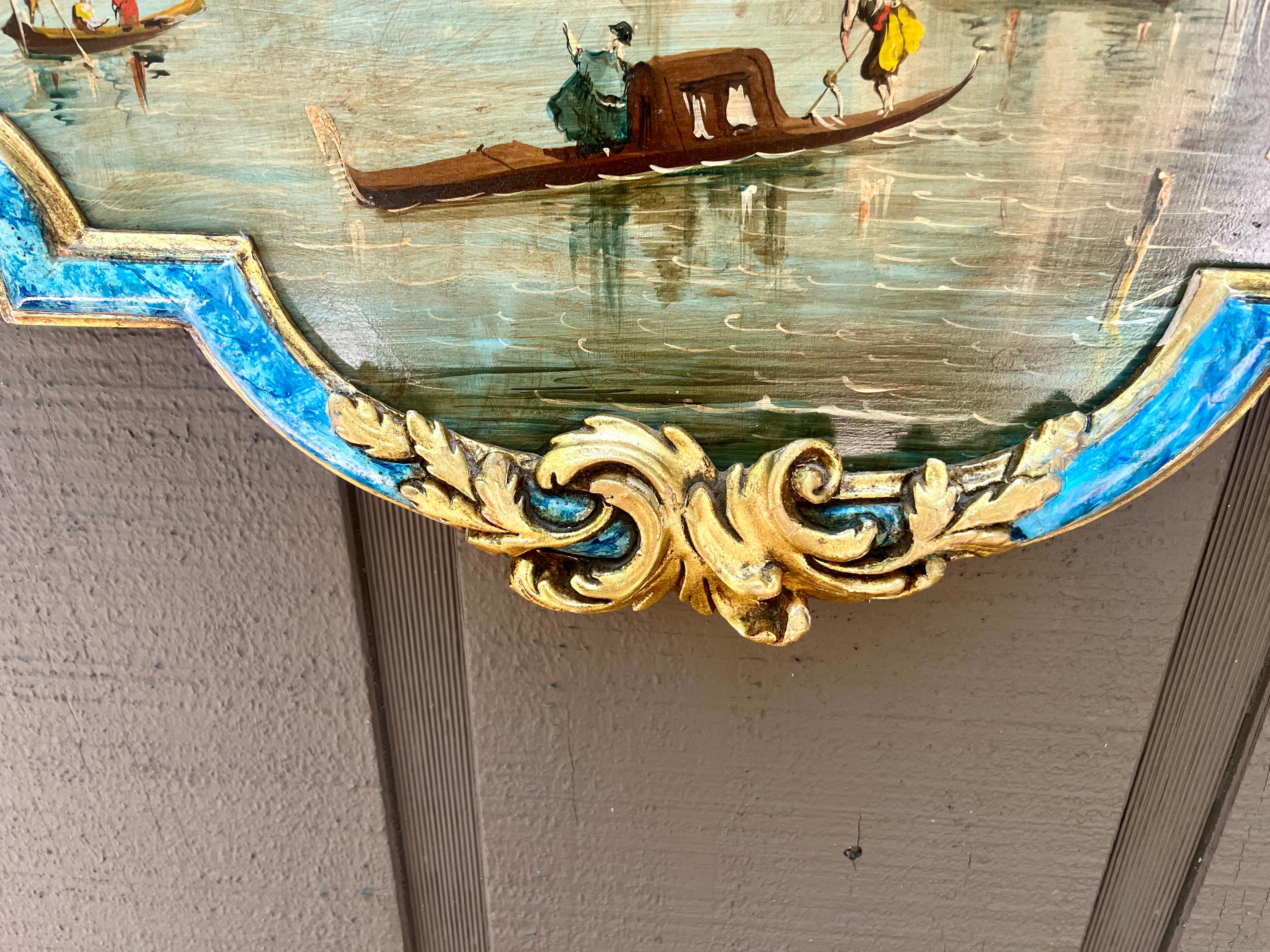 Juego de Escenas del Canal Veneciano en Marco Marmolizado y Madera Dorada en venta 8