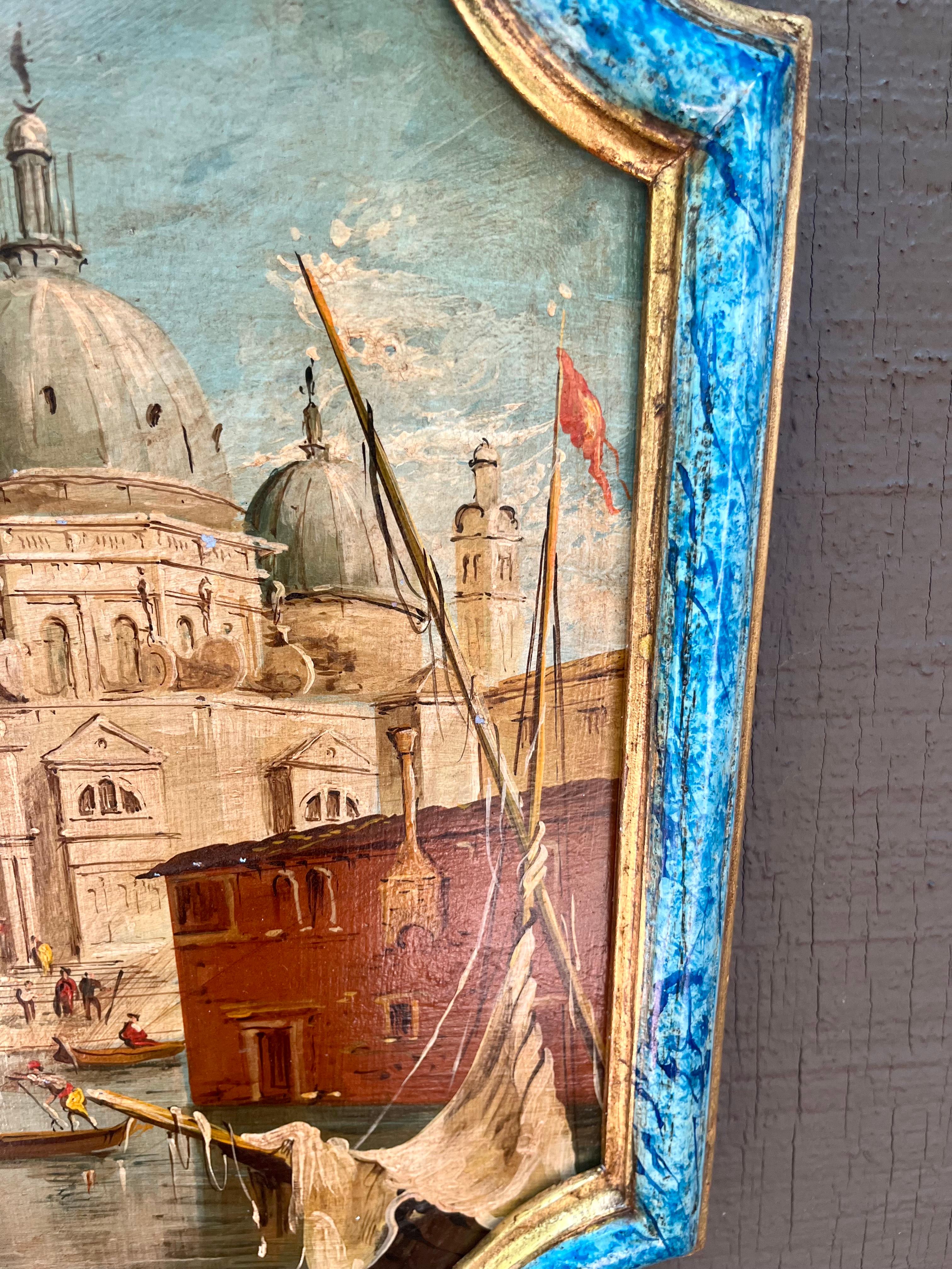 Juego de Escenas del Canal Veneciano en Marco Marmolizado y Madera Dorada en Bueno estado para la venta en Nashville, TN