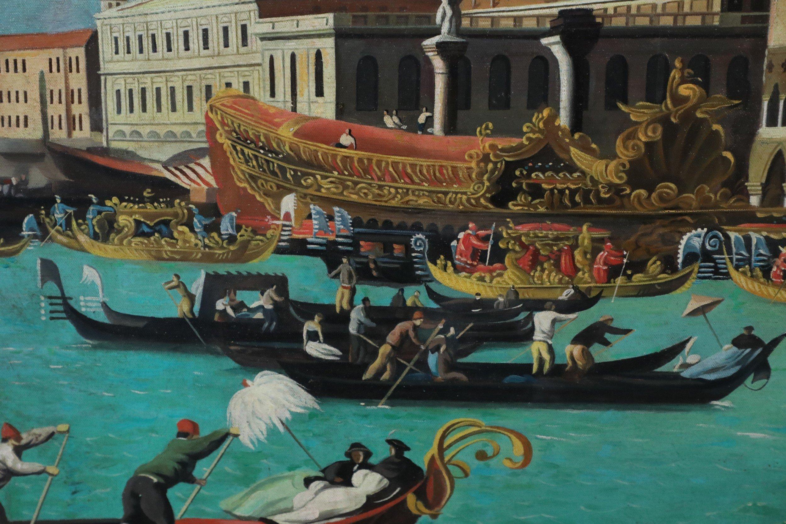 Grand Tour Style 20th Century Venetian Canal Oil Painting In Good Condition For Sale In New York, NY