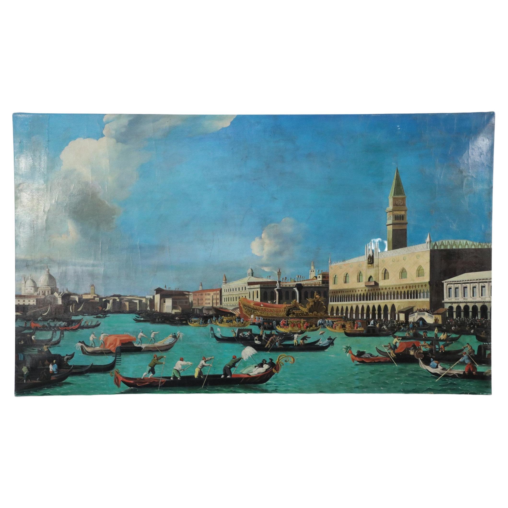 Peinture à l'huile de canaux vénitiens du 20ème siècle de style Grand Tour en vente