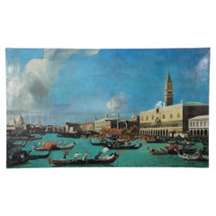 Pintura al óleo del canal veneciano del siglo XX, estilo Grand Tour