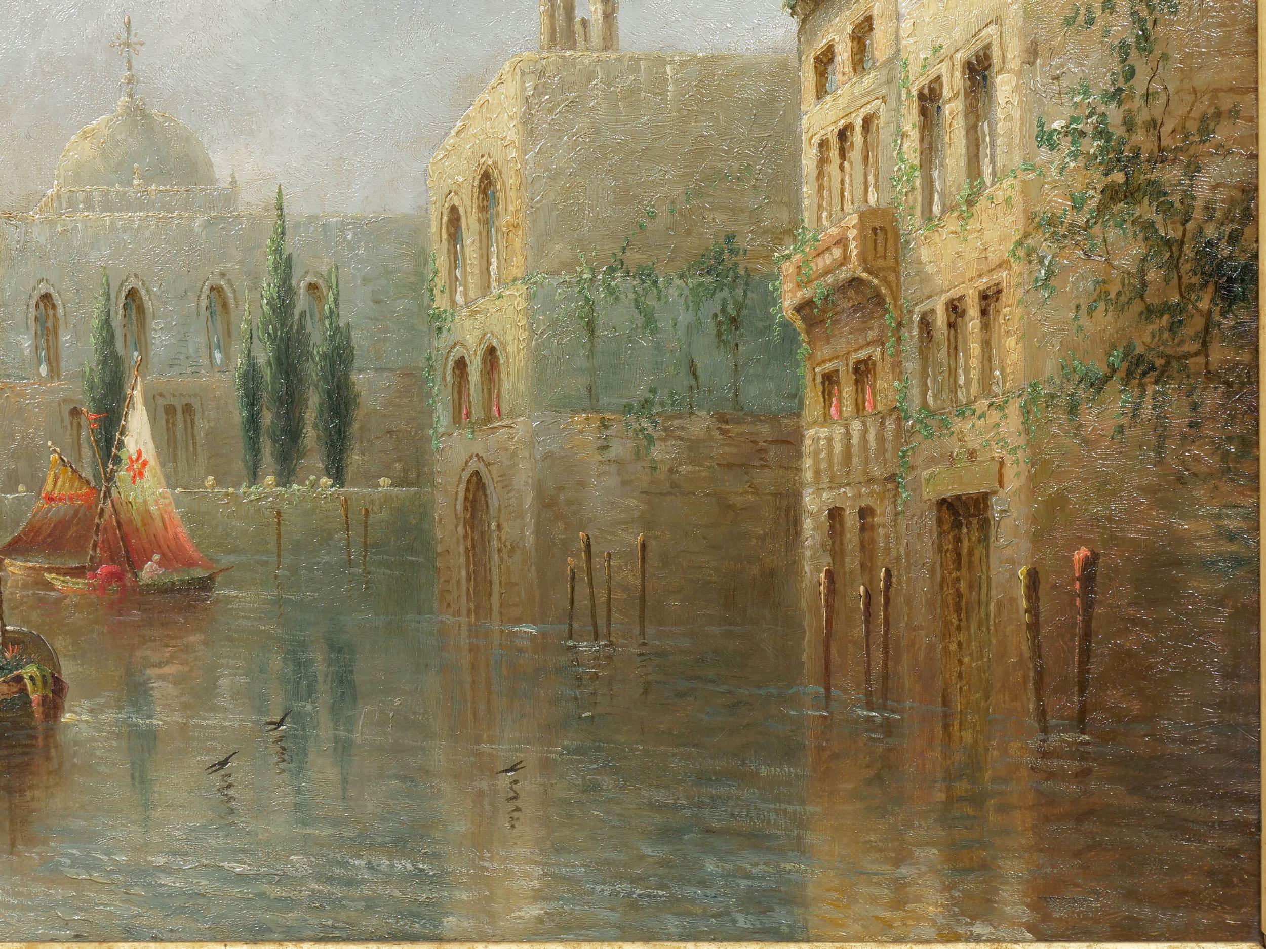 Italian “Venetian Capriccio” Antique Landscape Oil Painting by James Salt