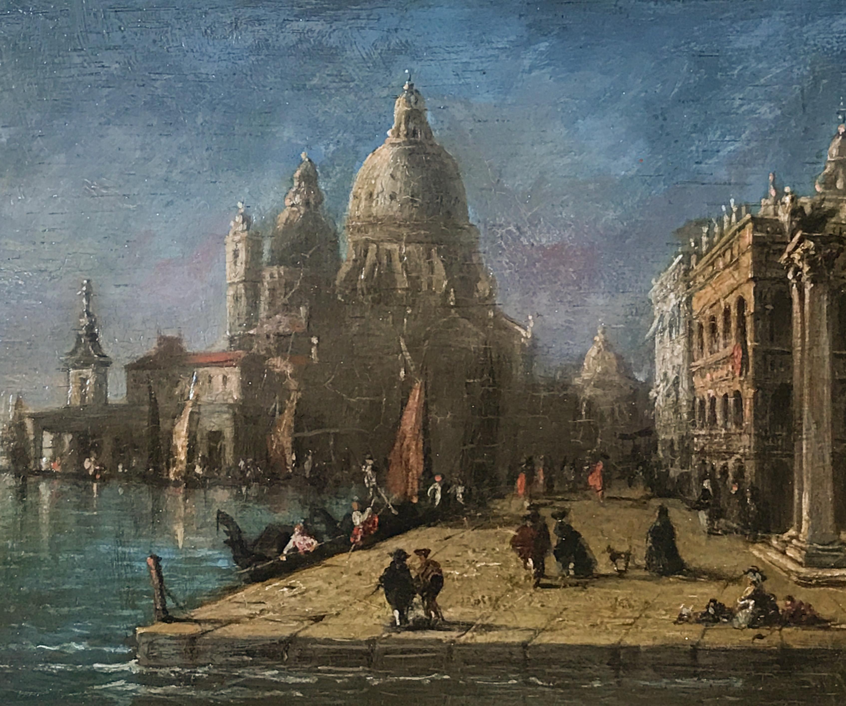 Venezianisches Capriccio, Santa Maria della Salute - Italienische Schule, 18. Jahrhundert (Eichenholz) im Angebot