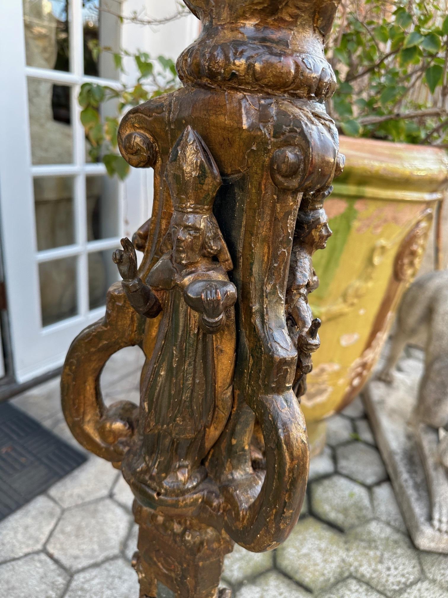 Lampadaire torchère vénitien sculpté en bois doré, pièce de collection LA en vente 11