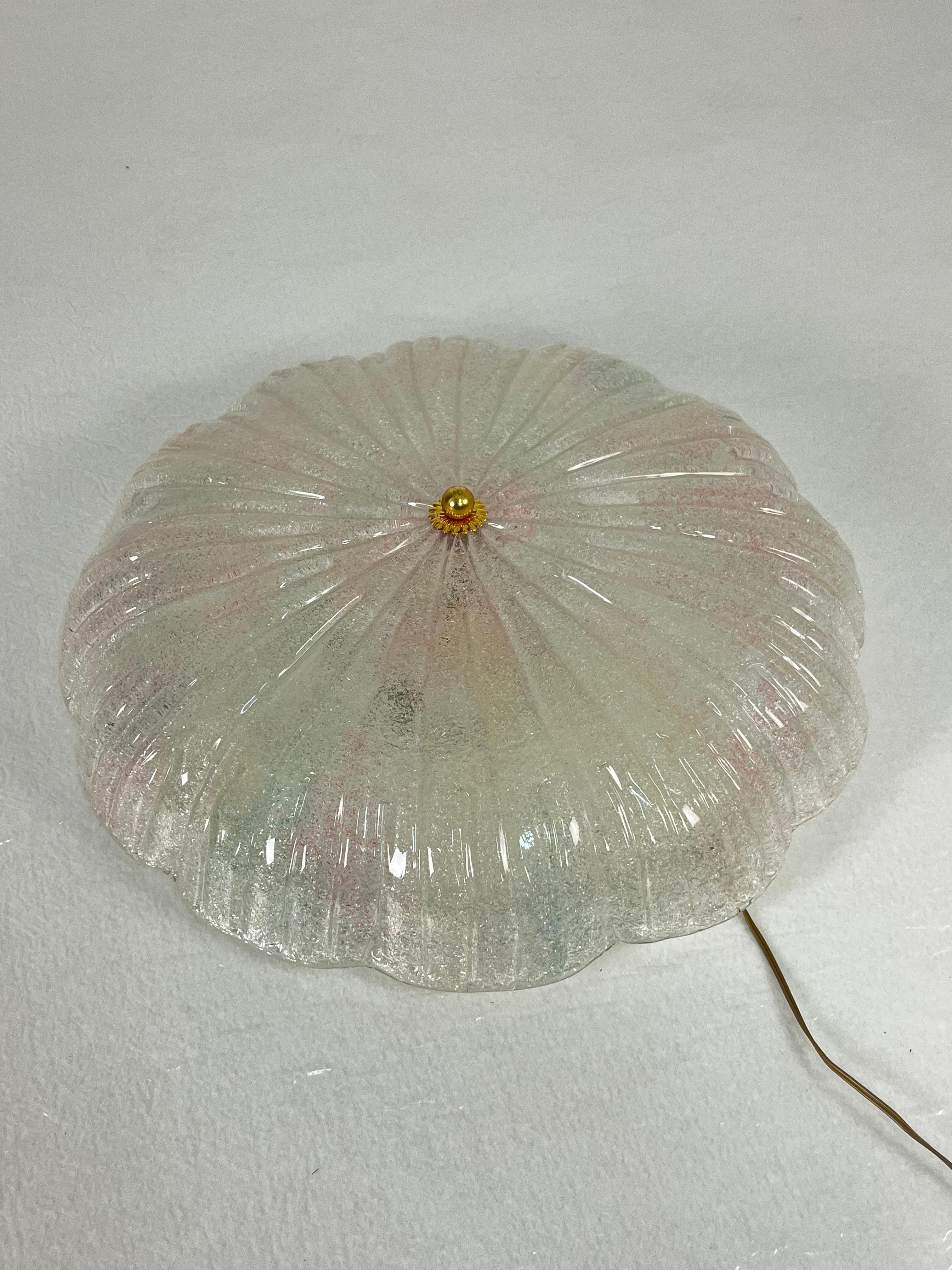 Metallo Lampada da soffitto veneziana a 2 luci in vetro di Murano, anni '80 in vendita
