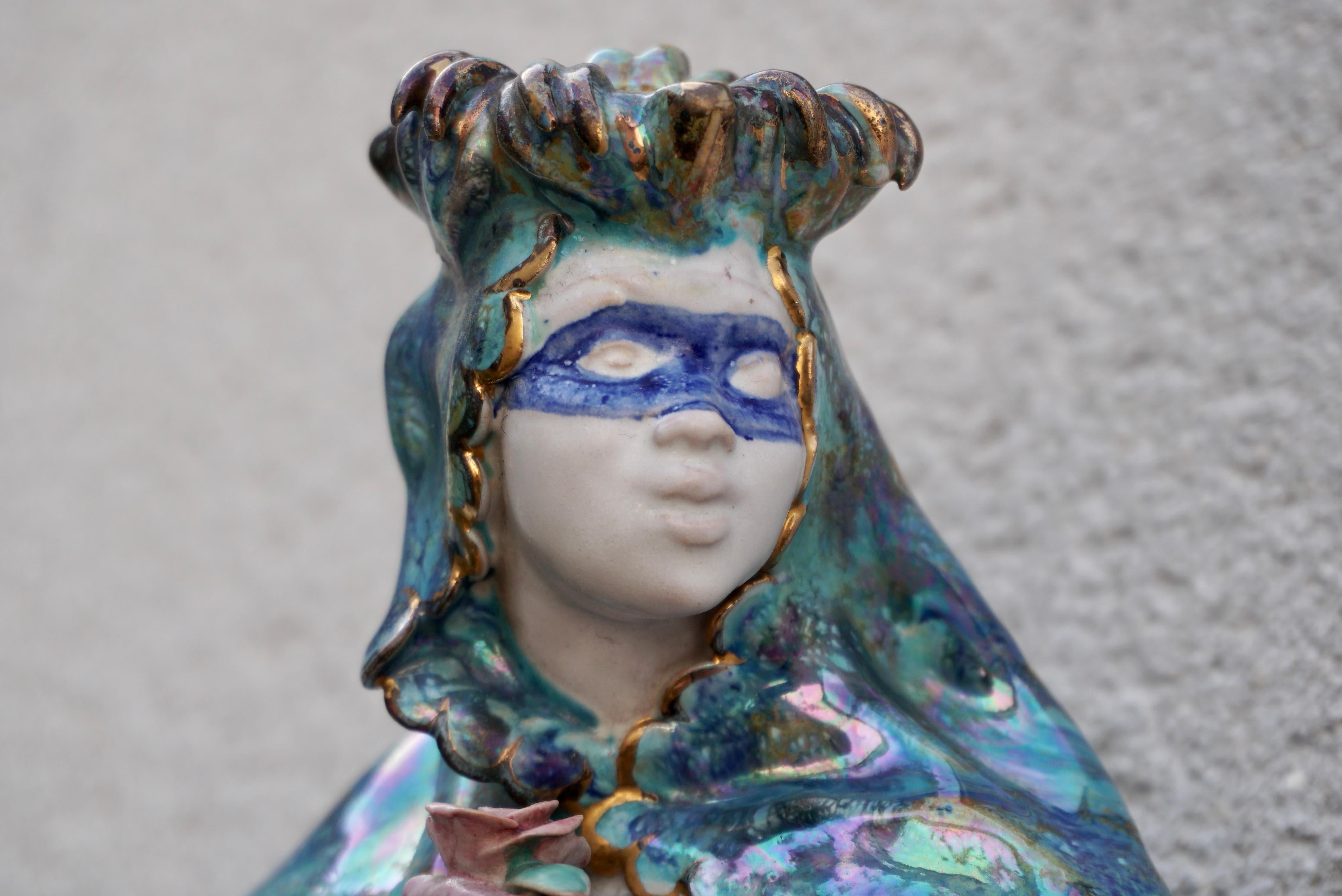 Venetian Ceramic Carnival Mask Sculpture 1950s For Sale 6