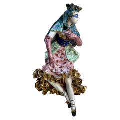 Venetian Ceramic Carnival Mask Sculpture, Glazed, Italy
