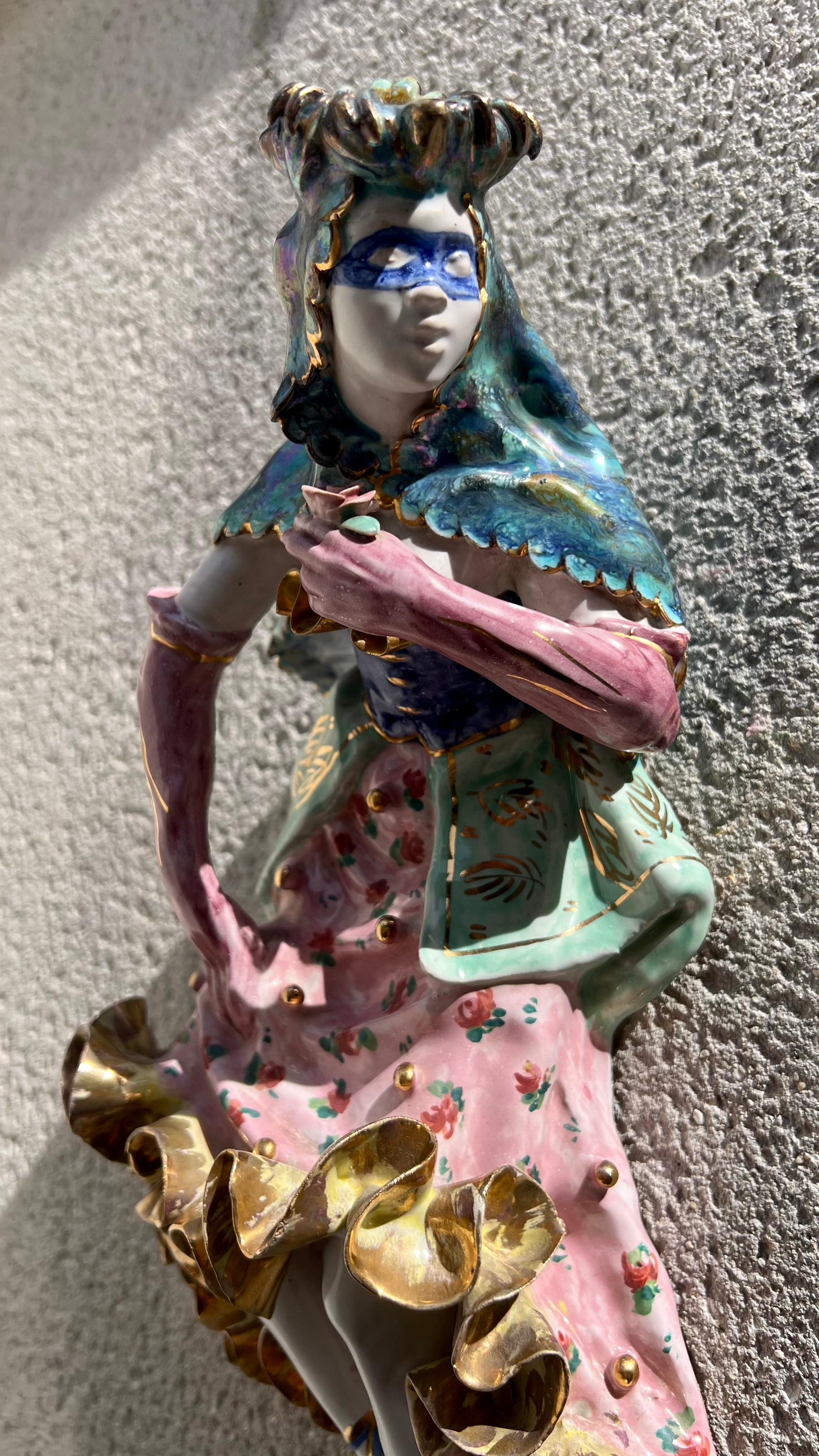 Venezianische Karnevalsmaske-Skulptur aus Keramik, 1950er Jahre im Angebot 2