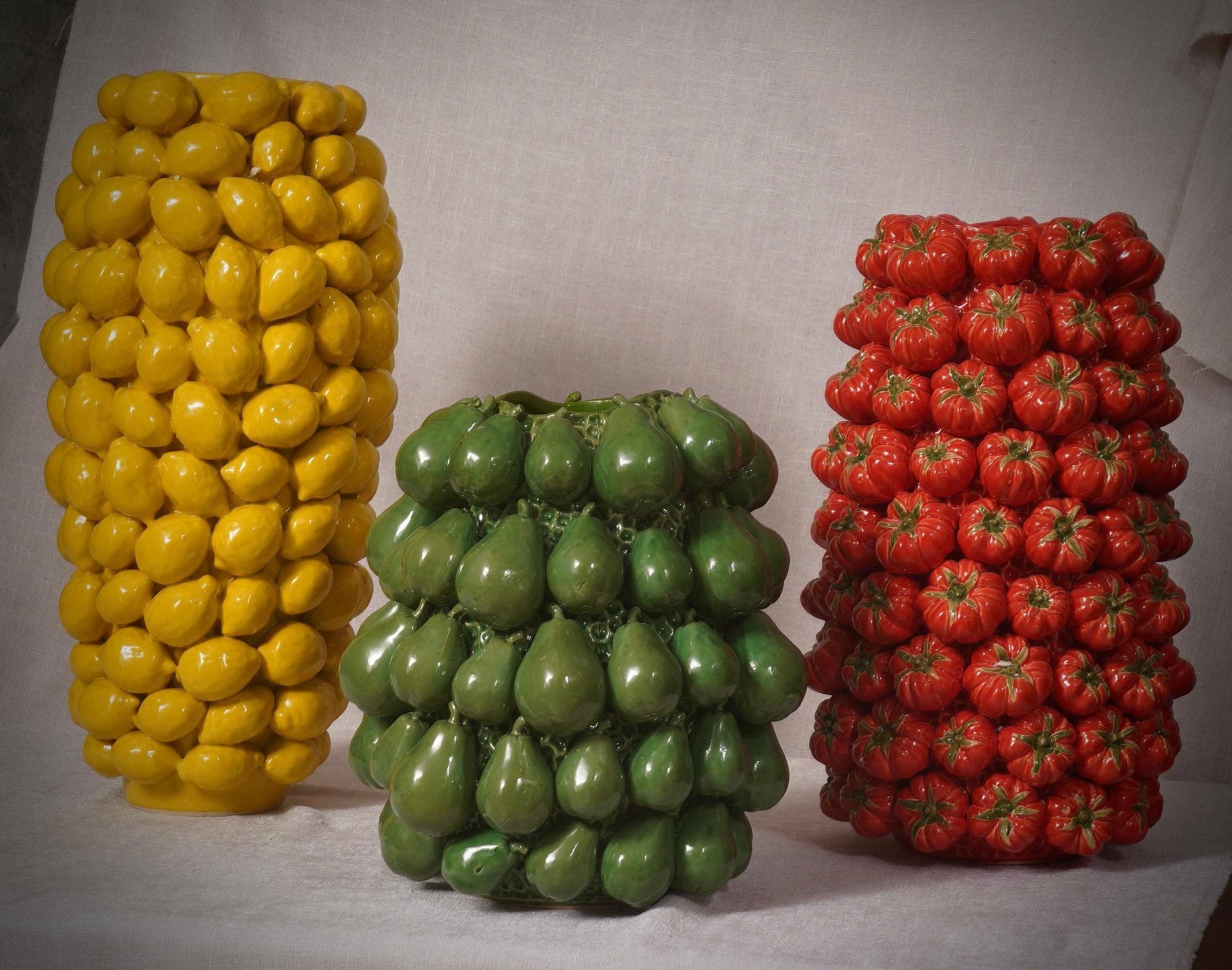 Modern Venetian Ceramics Round Yellow Color Vases, 2020