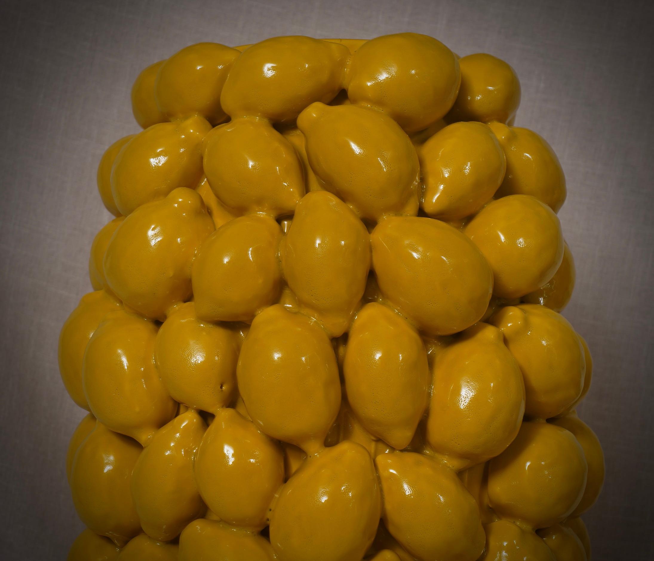 Italian Venetian Ceramics Round Yellow Color Vases, 2020