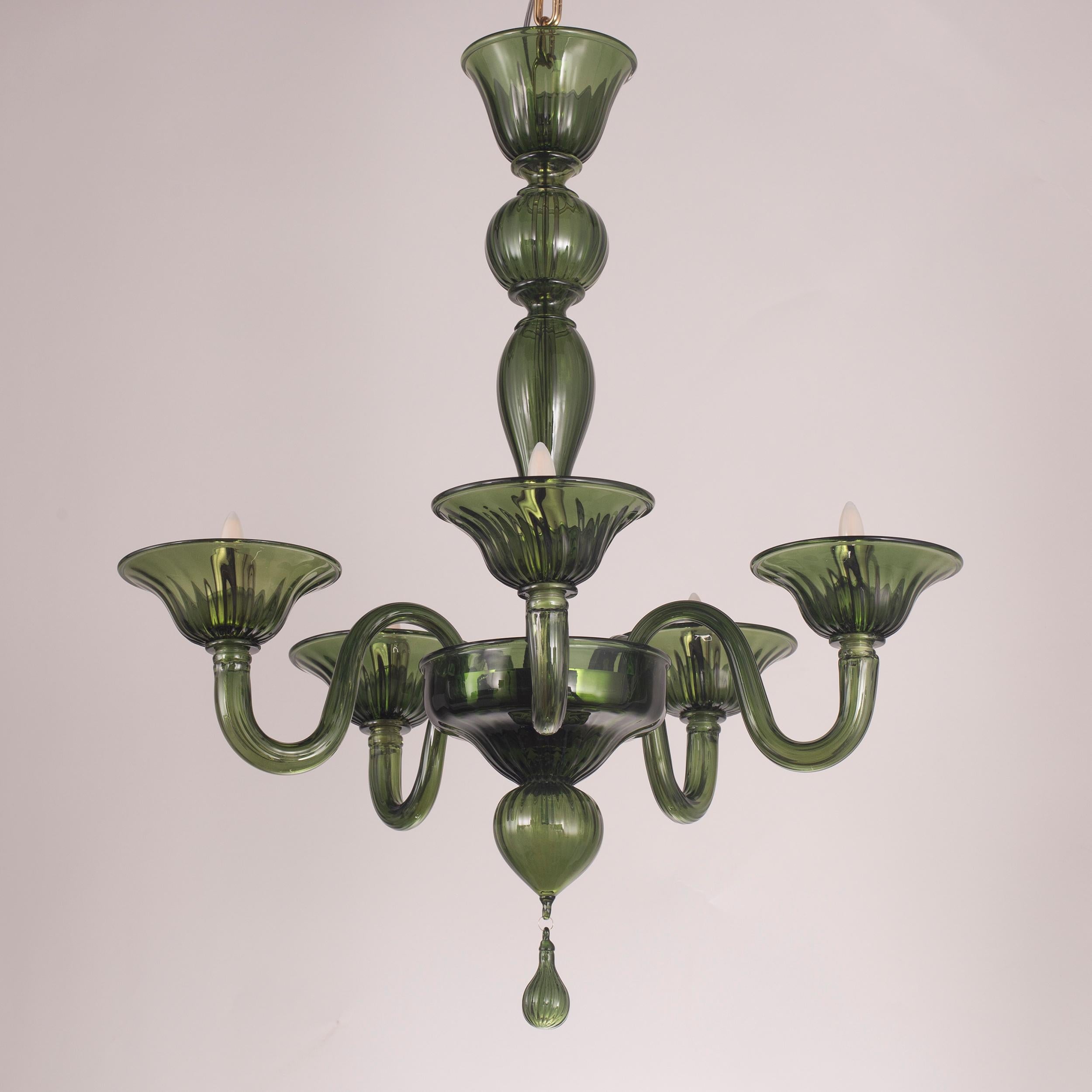 Autre Lustre vénitien à 5 bras en verre de Murano vert olive Simplicissimus par Multiforme en vente