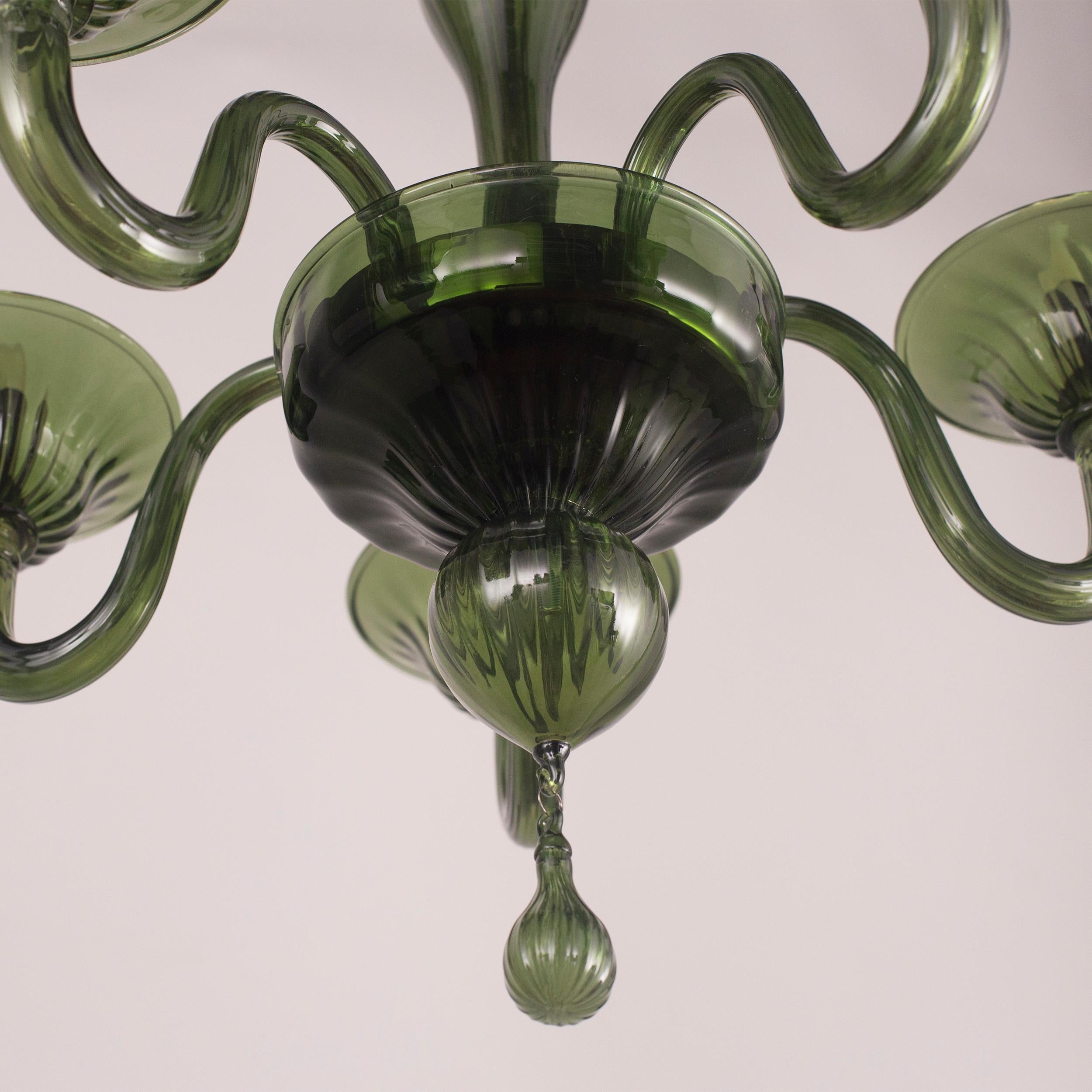 XXIe siècle et contemporain Lustre vénitien à 5 bras en verre de Murano vert olive Simplicissimus par Multiforme en vente