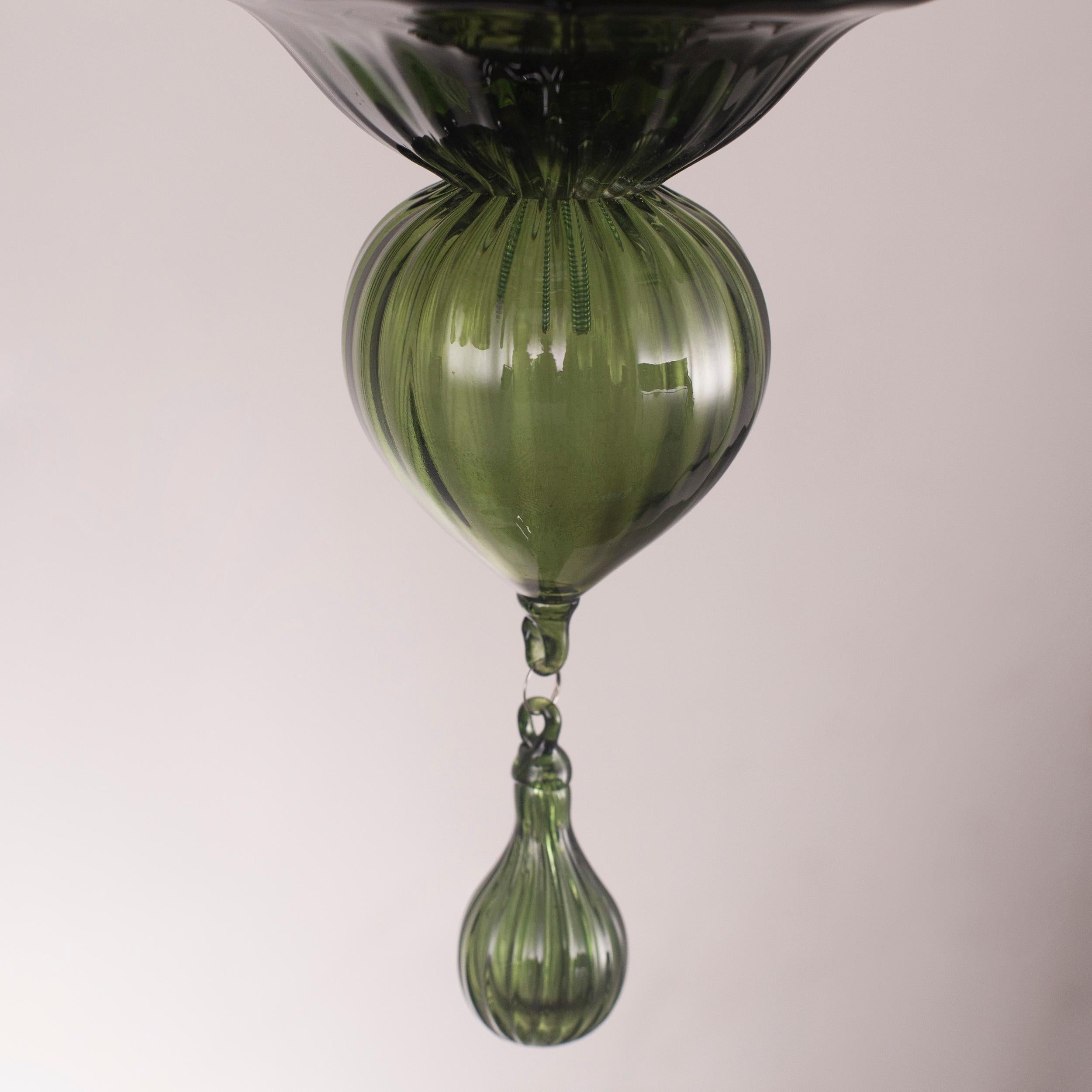 Verre brun Lustre vénitien à 5 bras en verre de Murano vert olive Simplicissimus par Multiforme en vente