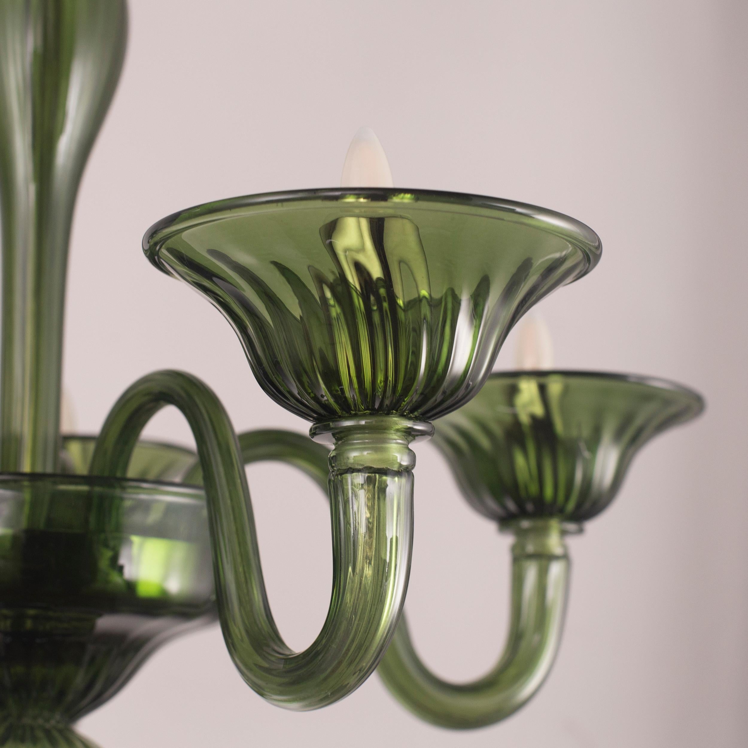 Blown Glass Venetian Chandelier 5 Arms Olive Green Murano Glass Simplicissimus by Multiforme For Sale