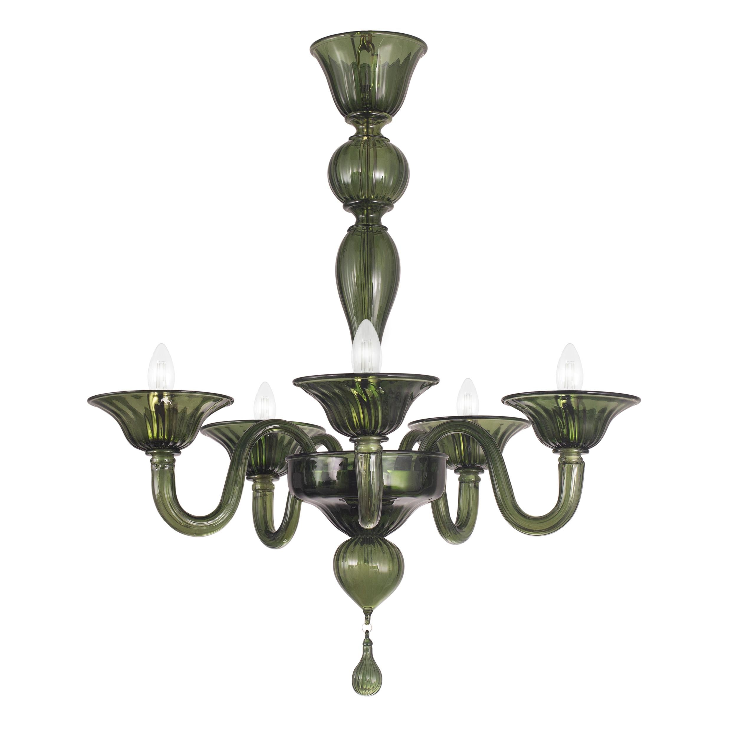 Venetian Chandelier 5 Arms Dark Green Murano Glass Simplicissimus by Multiforme