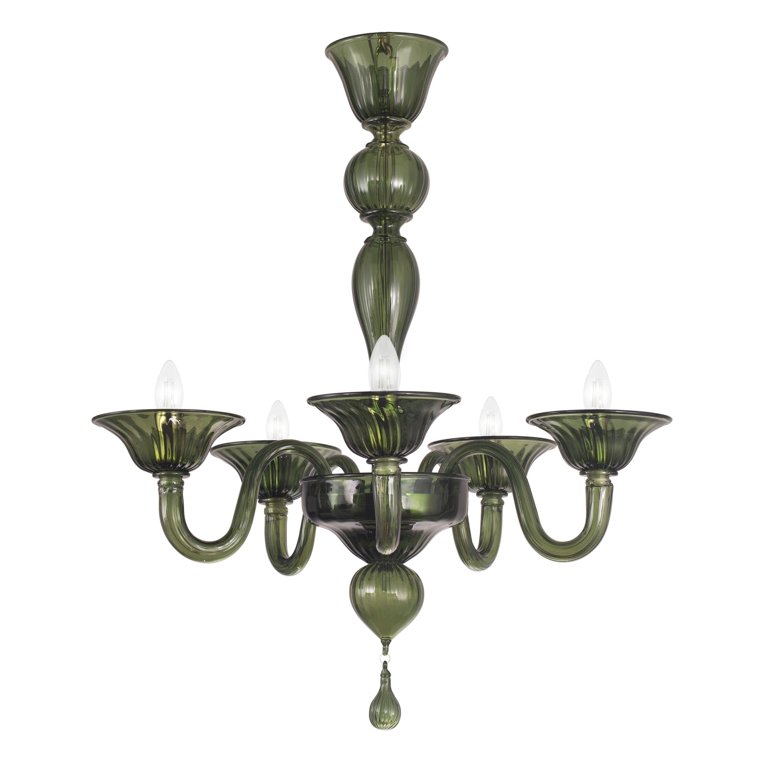 Venetian Chandelier 5 Arms Olive Green Murano Glass Simplicissimus by Multiforme For Sale