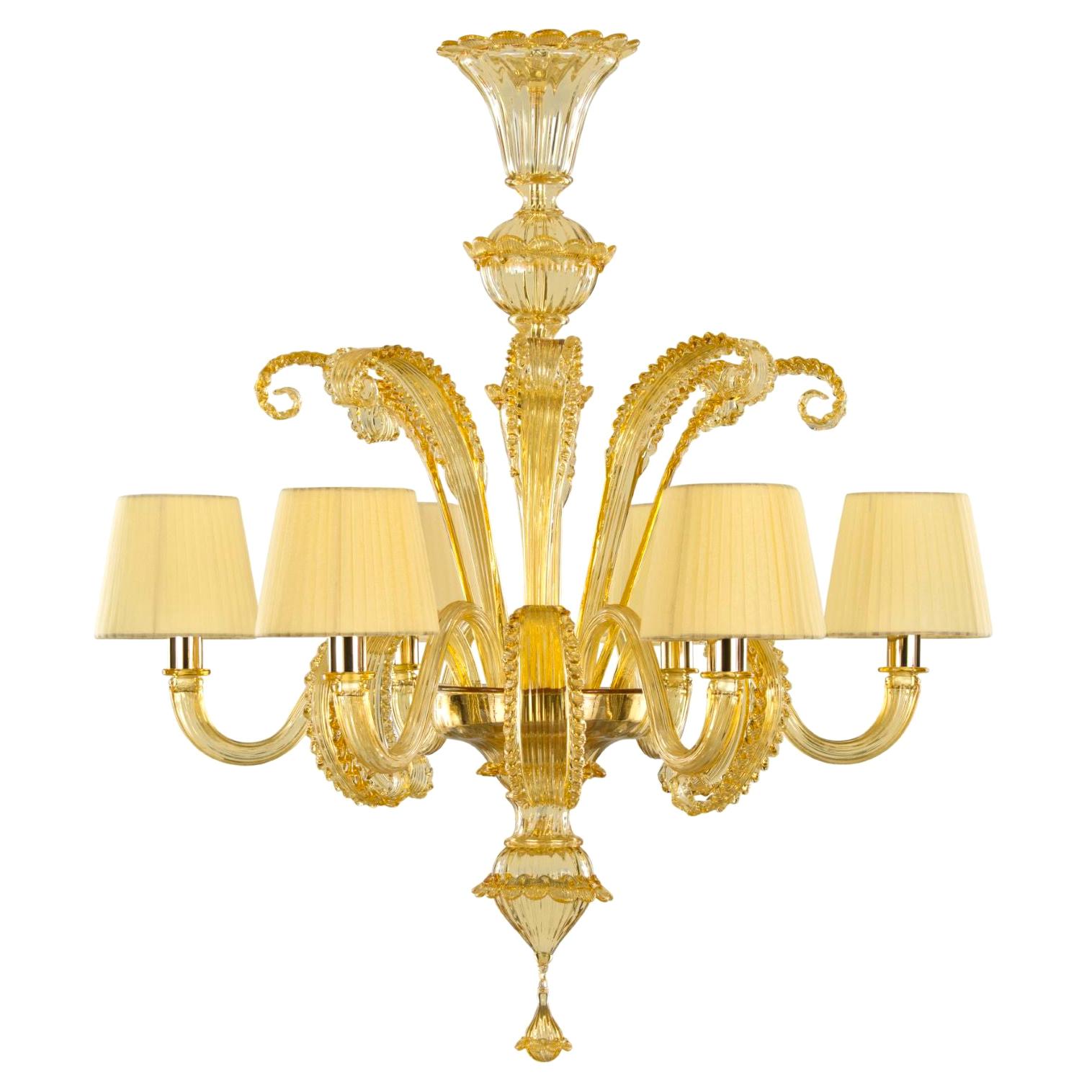 Venetian Chandelier 6 Arms, Amber Murano Glass by Multiforme in stock For Sale