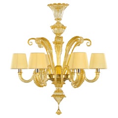 Venetian Chandelier 6 Arms, Amber Murano Glass by Multiforme in stock