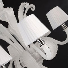 Venetian Chandelier 6 Arms, White Silk Murano Glass by Multiforme