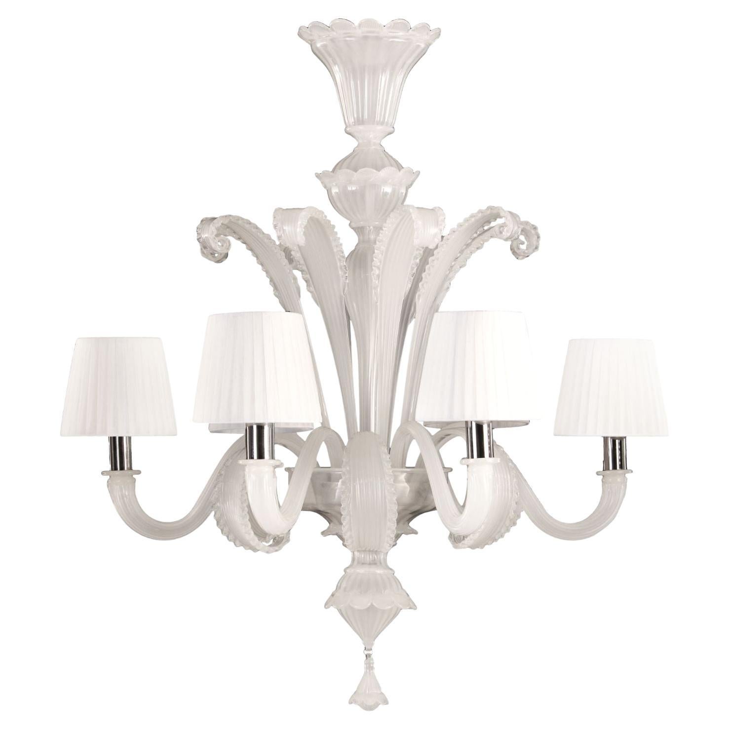 Venetian Chandelier 6 Arms, White Silk Murano Glass by Multiforme