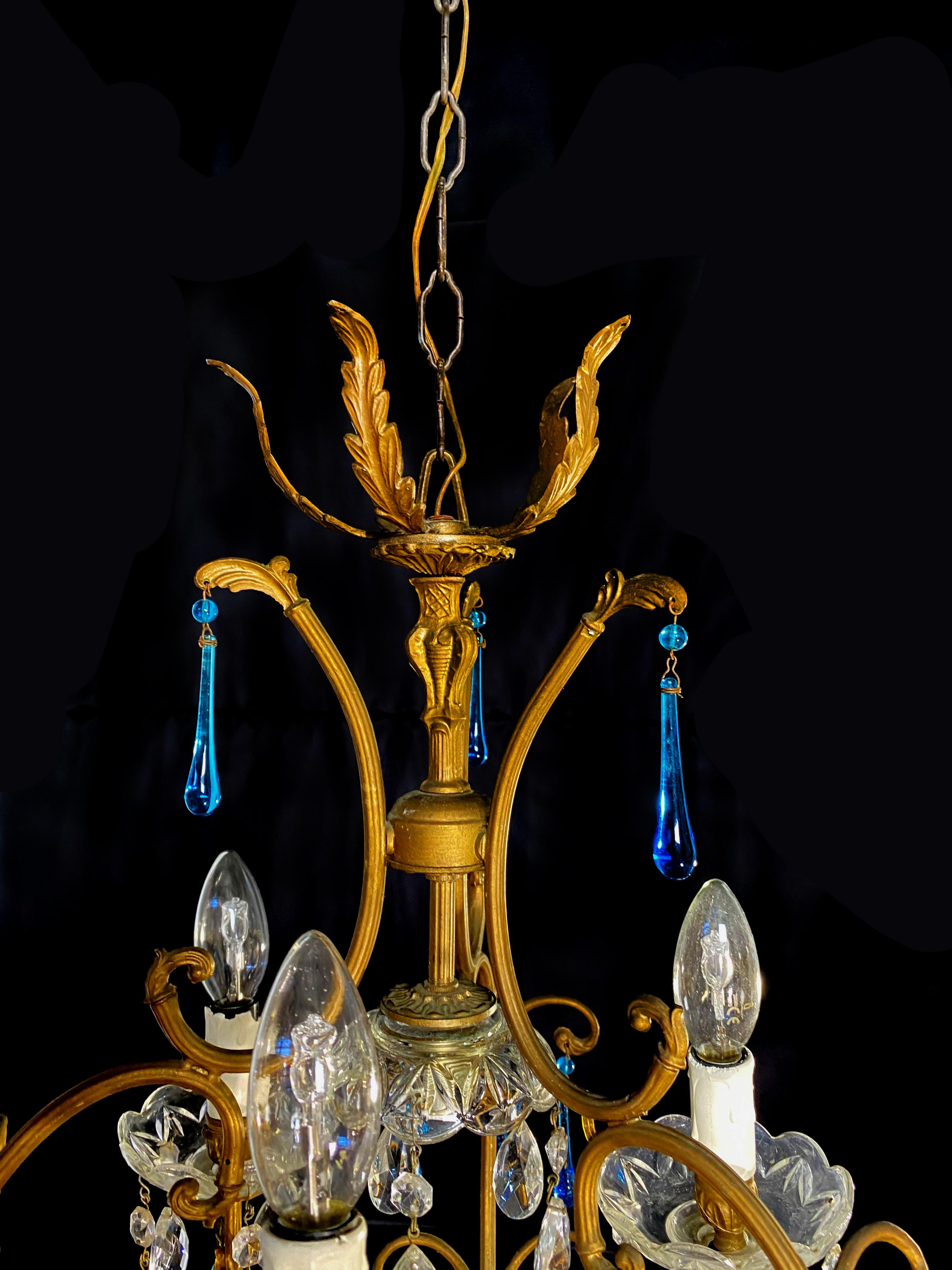 Venetian Chandelier Blue Drops, Murano, 1970s 3