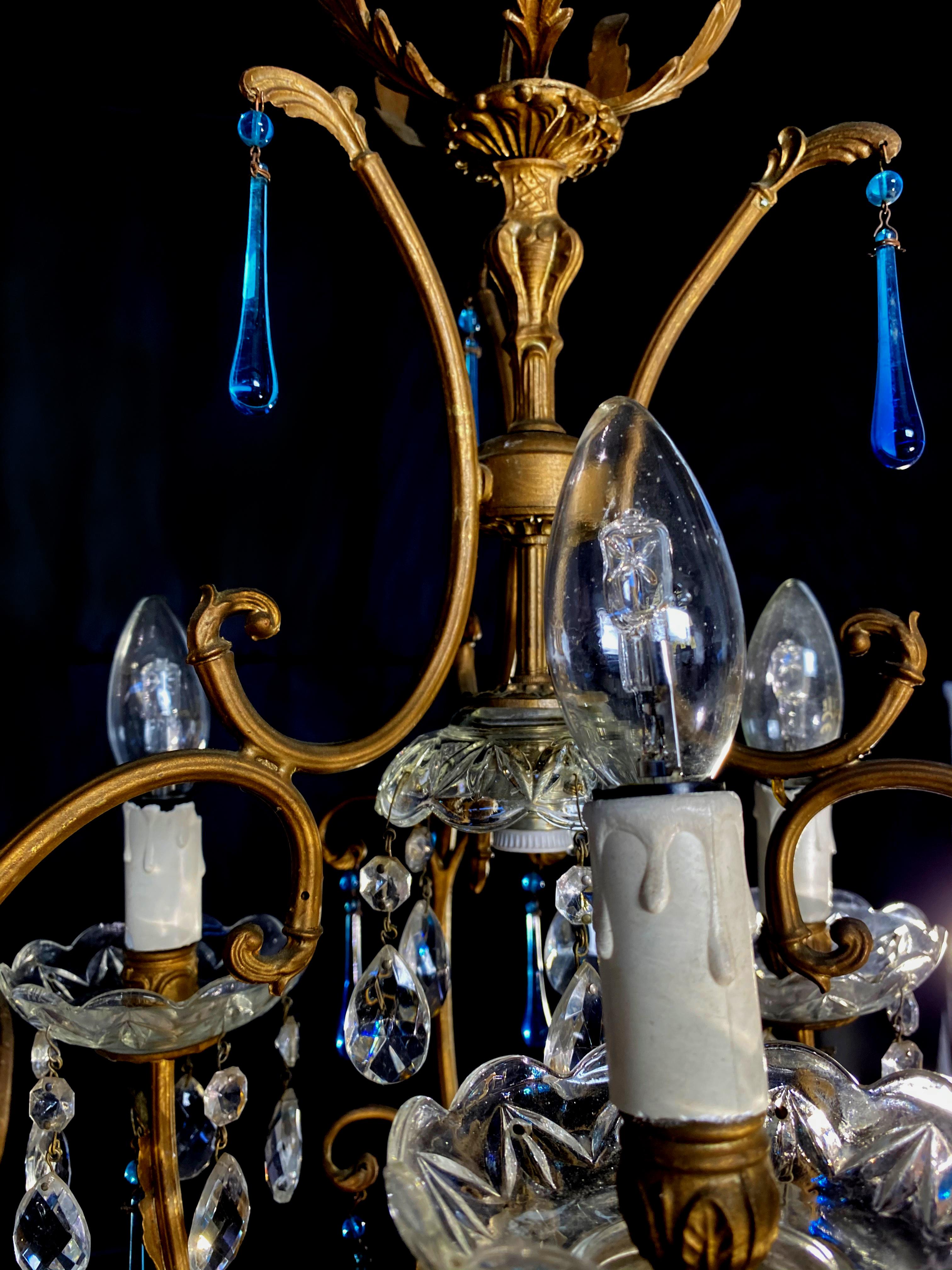 Venetian Chandelier Blue Drops, Murano, 1970s 4