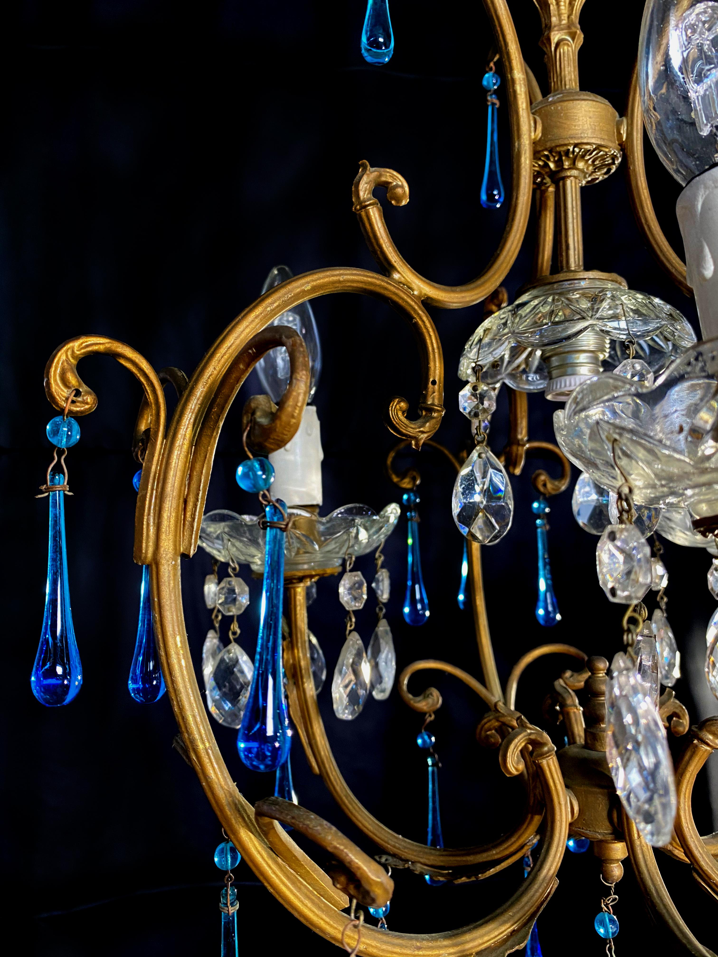 Venetian Chandelier Blue Drops, Murano, 1970s 5