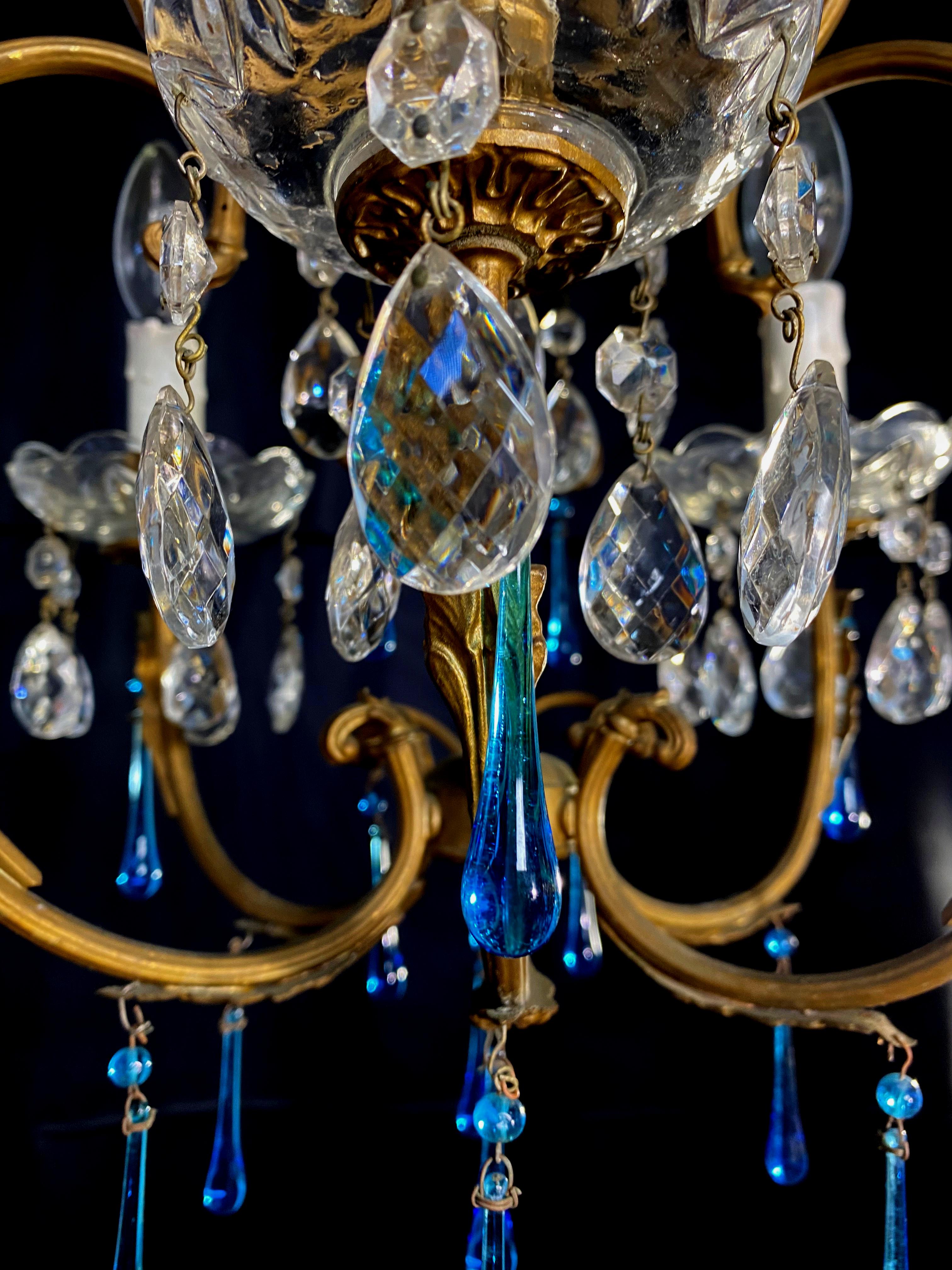 Venetian Chandelier Blue Drops, Murano, 1970s 8