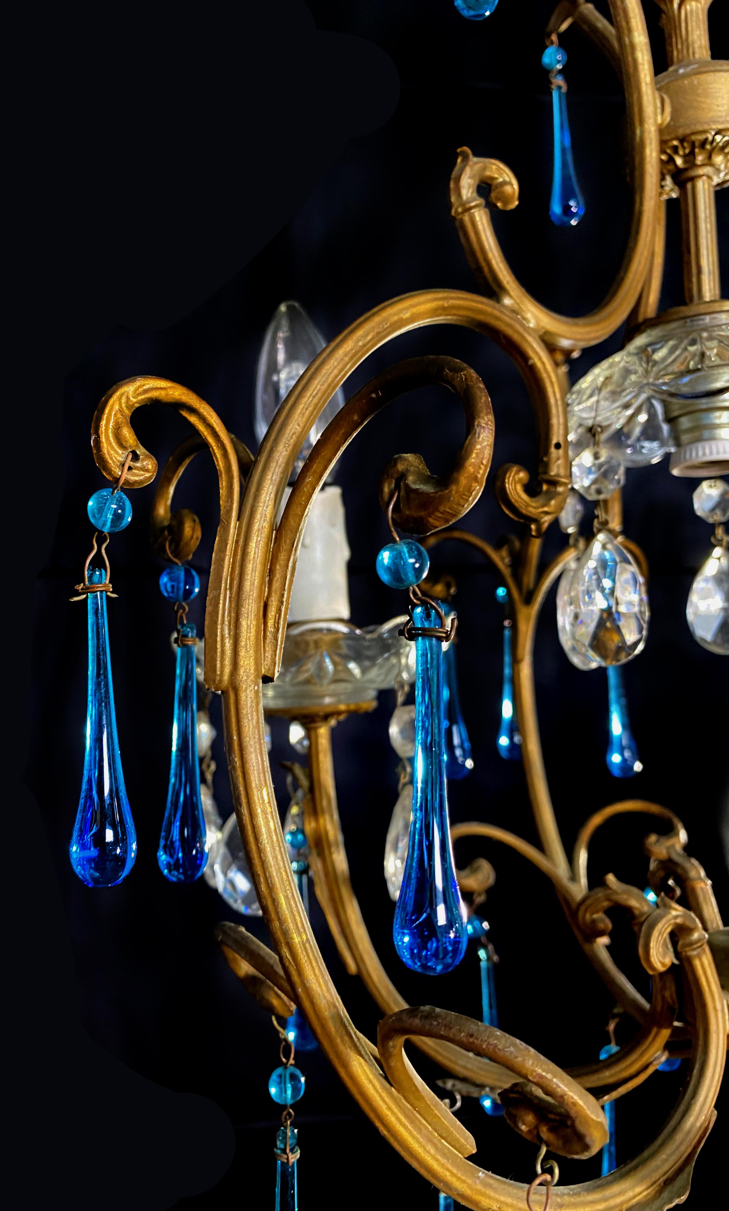 Venetian Chandelier Blue Drops, Murano, 1970s 9